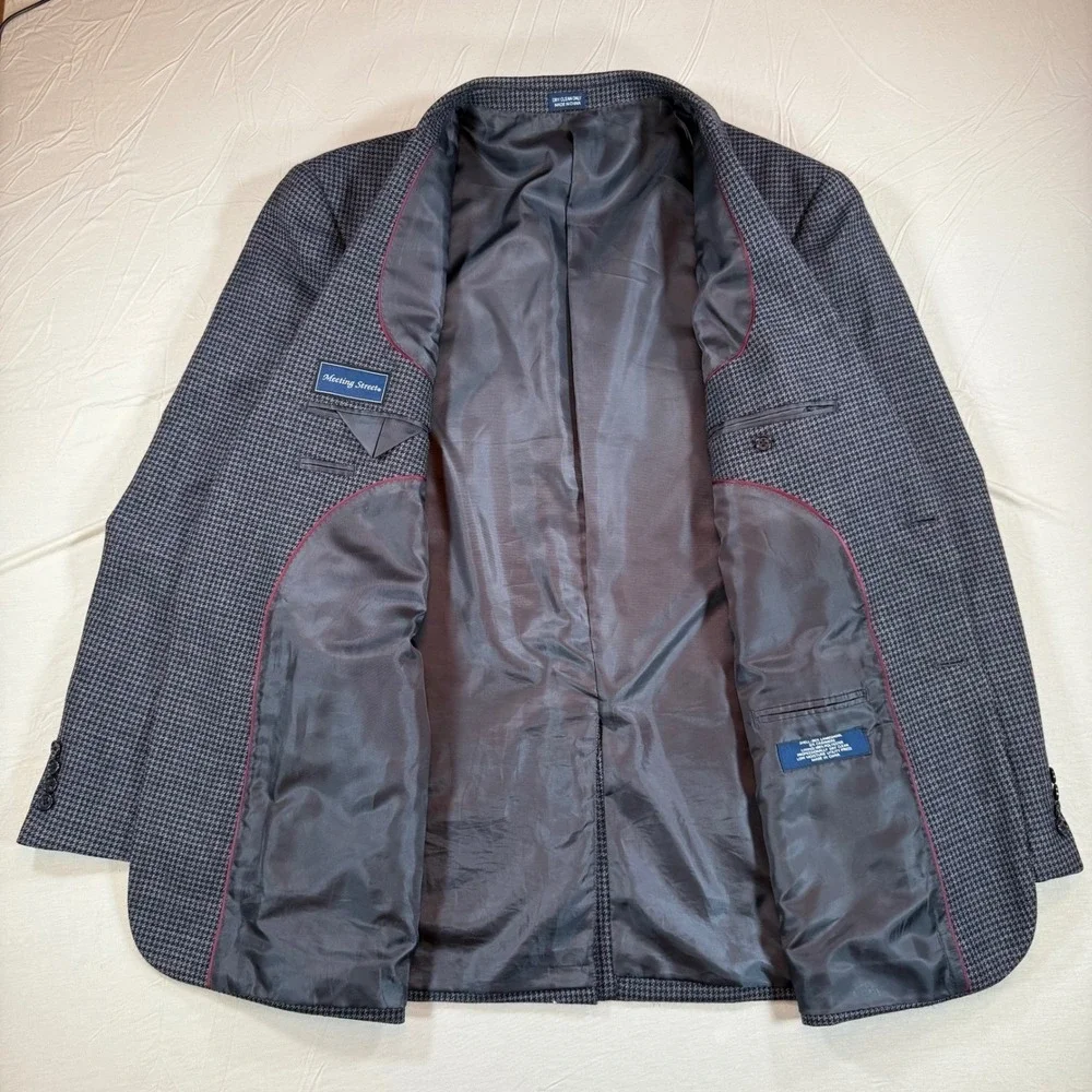 Meeting Street Mens Grey Houndstooth Lambswool Cashmere‎ Blazer Jacket 2 Button